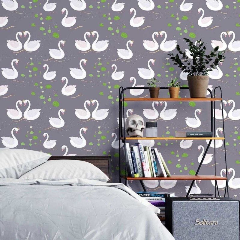 Papel de Parede Adesivo Casal de cisnes N03134 - Papel na Parede