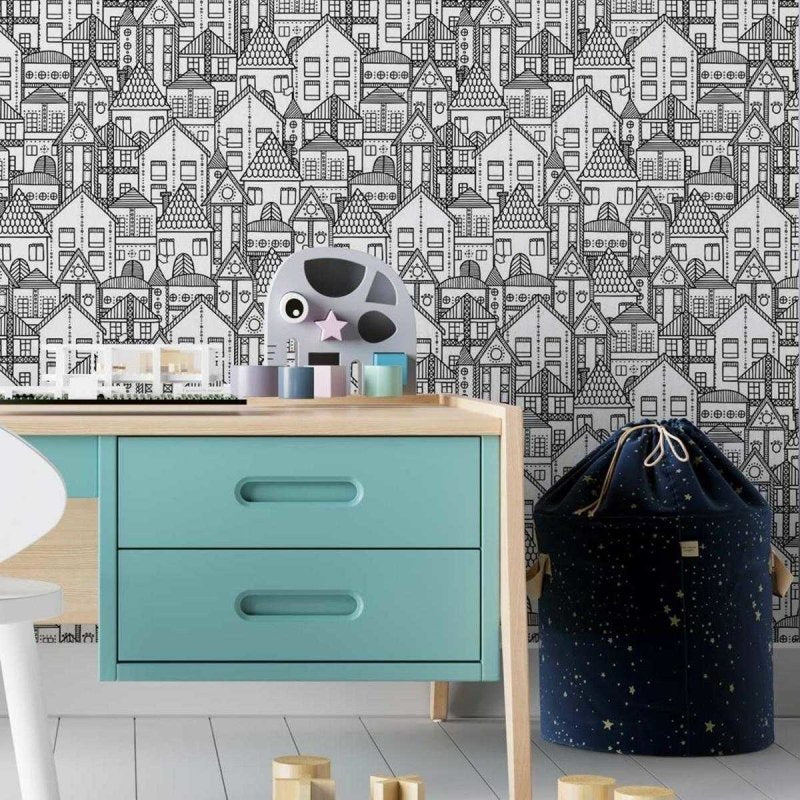 Papel de Parede Adesivo Casas para colorir N03068 - Papel na Parede