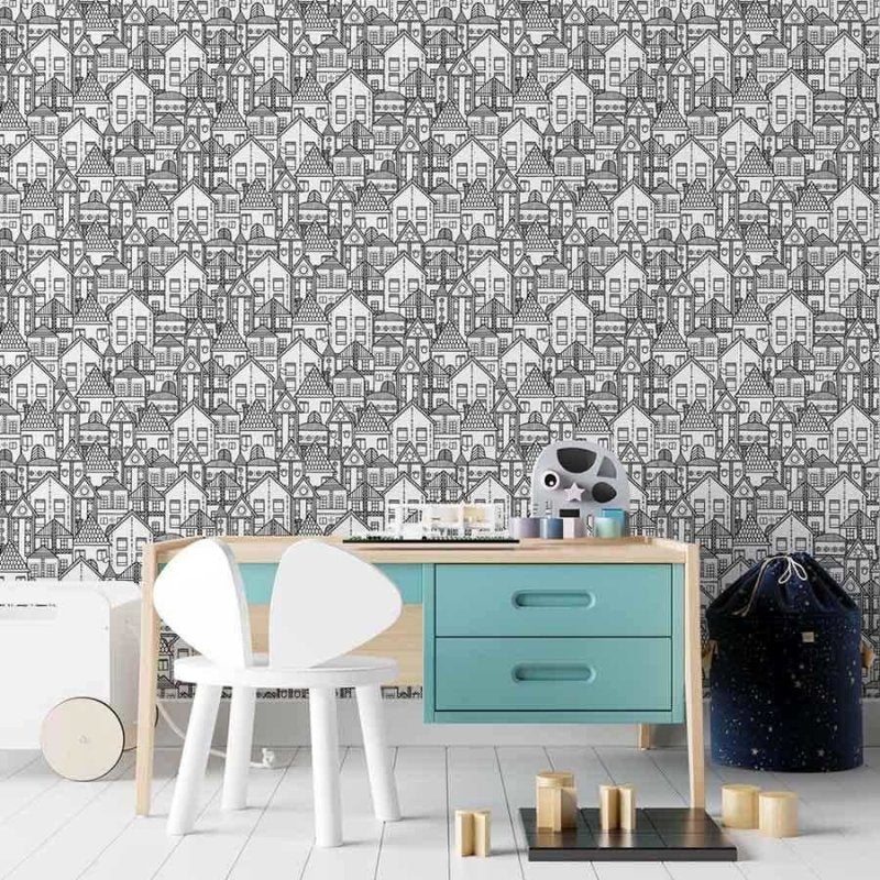 Papel de Parede Adesivo Casas para colorir N03068 - Papel na Parede