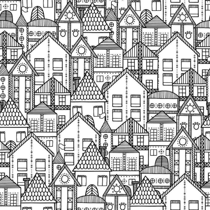 Papel de Parede Adesivo Casas para colorir N03068 - Papel na Parede