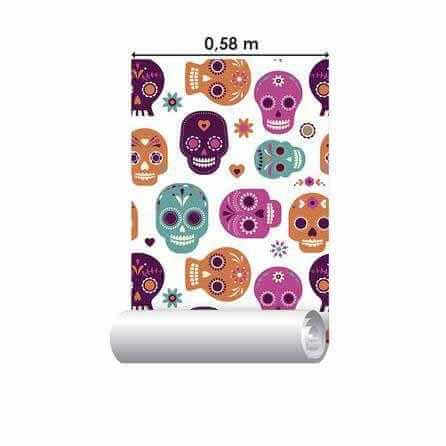 Papel de Parede Adesivo Caveira Mexicana Colorida 290699375 - Papel na Parede
