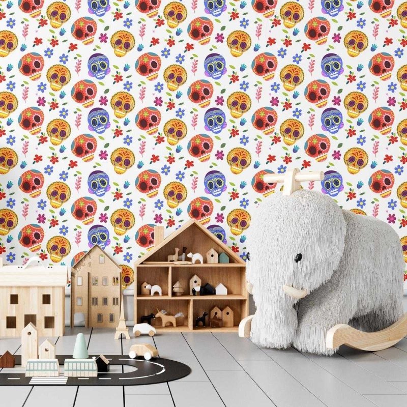 Papel de Parede Adesivo Caveira Mexicana Colorida N04054 - Papel na Parede