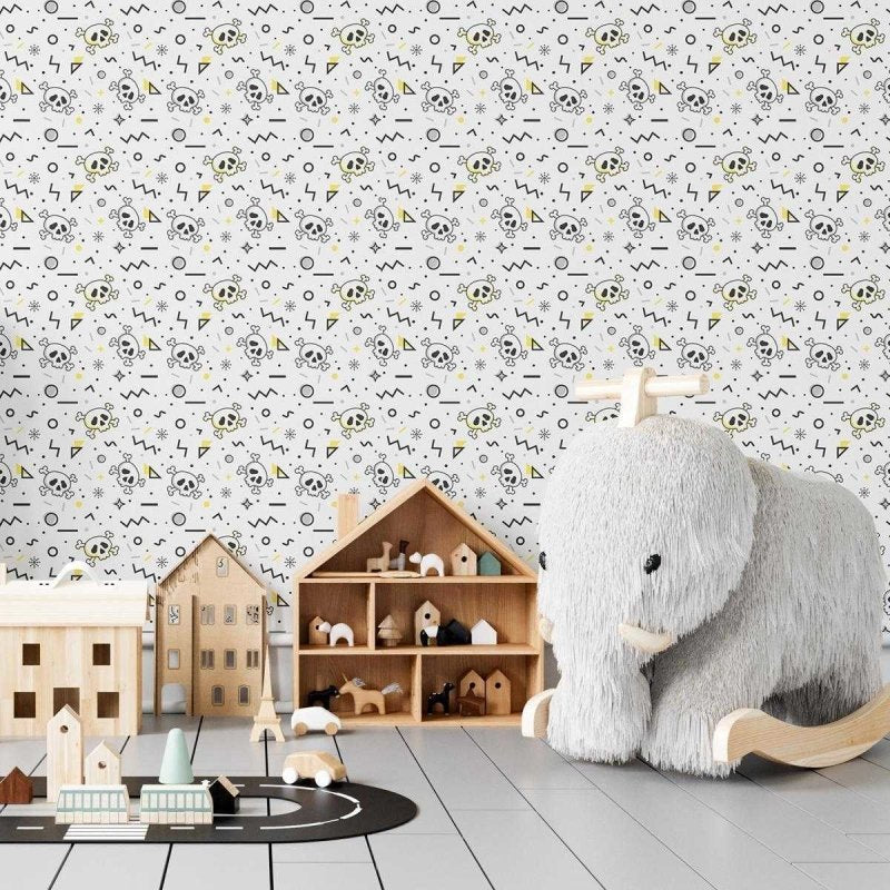 Papel de Parede Adesivo Caveira Preto e Branco N04056 - Papel na Parede
