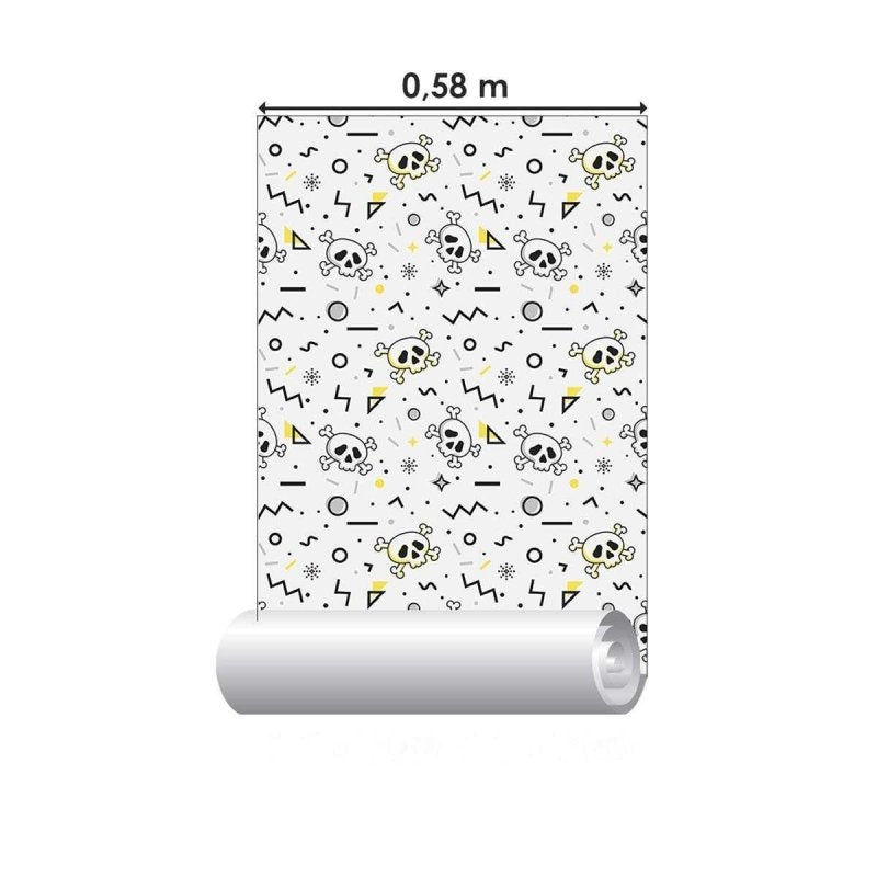 Papel de Parede Adesivo Caveira Preto e Branco N04056 - Papel na Parede