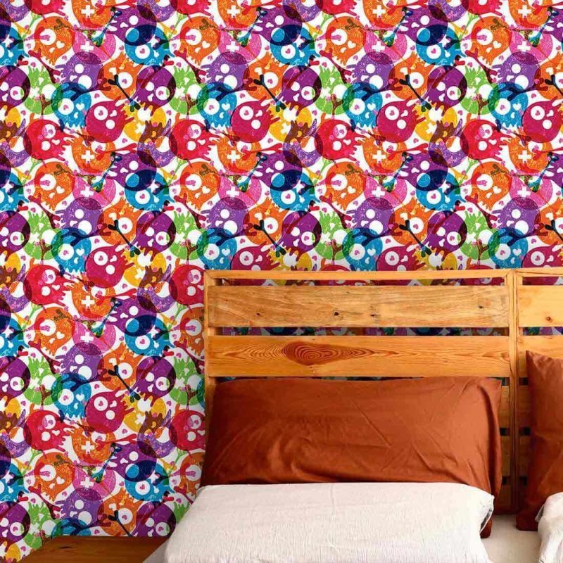 Papel de Parede Adesivo Caveiras Coloridas 0310 - Papel na Parede