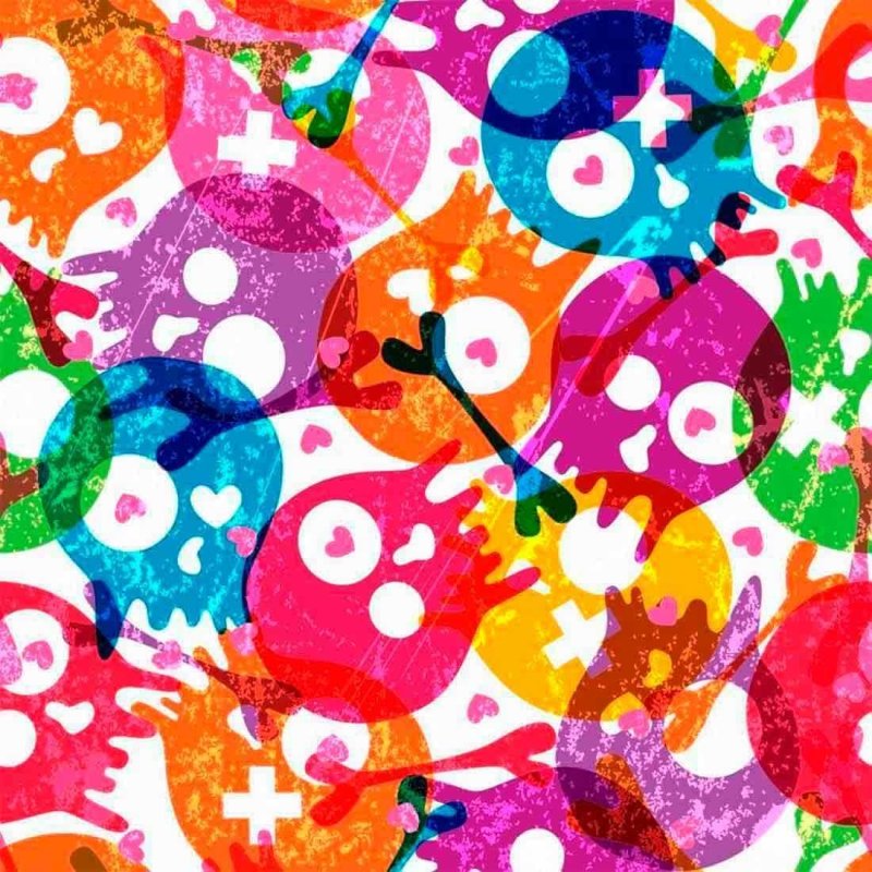 Papel de Parede Adesivo Caveiras Coloridas 0310 - Papel na Parede