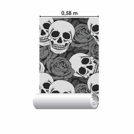 Papel de Parede Adesivo Caveiras e Rosas 0313 - Papel na Parede
