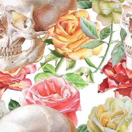 PAPEL DE PAREDE ADESIVO Caveiras Flores 77315122 - Papel na Parede