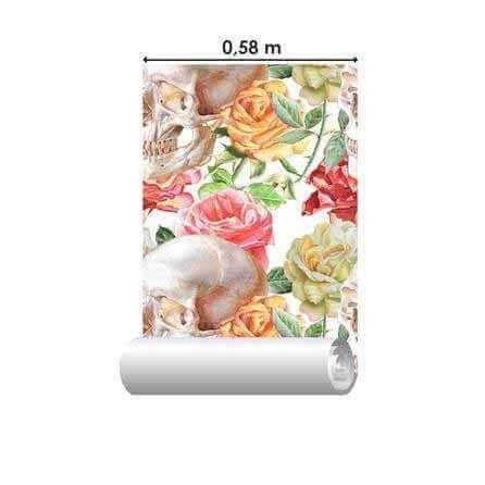 PAPEL DE PAREDE ADESIVO Caveiras Flores 77315122 - Papel na Parede