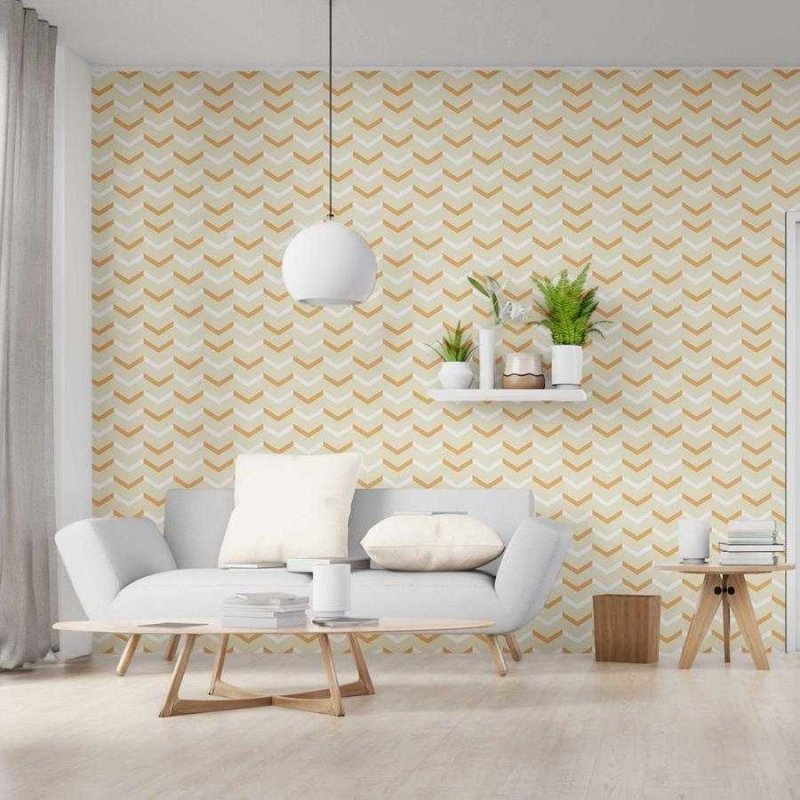 Papel de Parede Adesivo Chevron Amarelo Branco e Bege N06122 - Papel na Parede