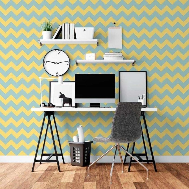 Papel de Parede Adesivo Chevron Amarelo e Azul N06202 - Papel na Parede