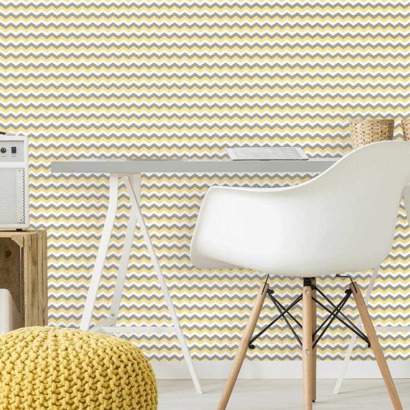 Papel de Parede Adesivo Chevron Amarelo e Cinza 2548241074 - Papel na Parede