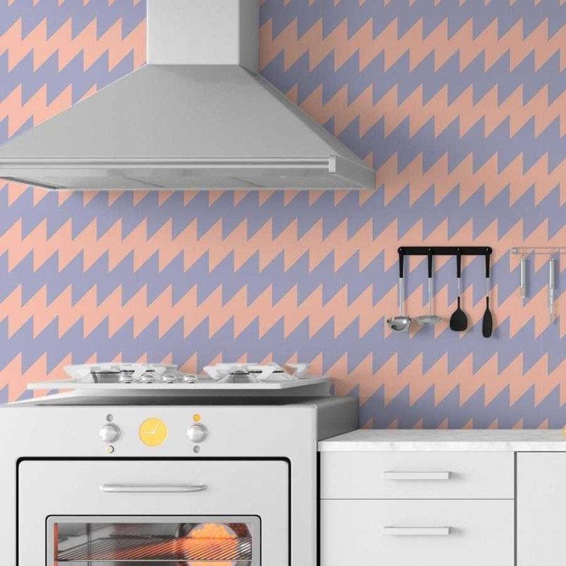 Papel de Parede Adesivo Chevron Azul e Salmão N06200 - Papel na Parede