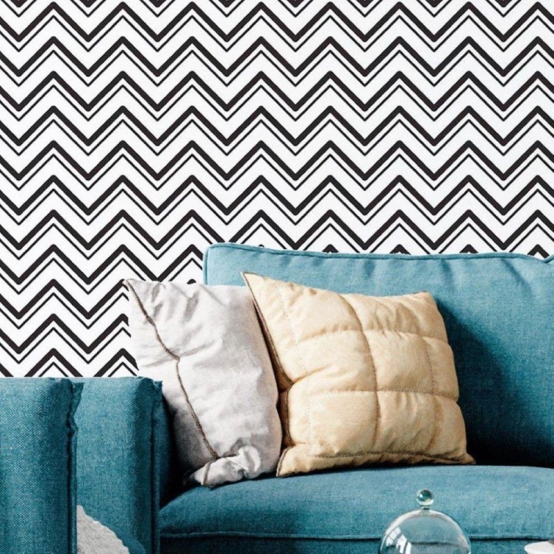 Papel de Parede Adesivo Chevron Branco e Preto N018012 - Papel na Parede