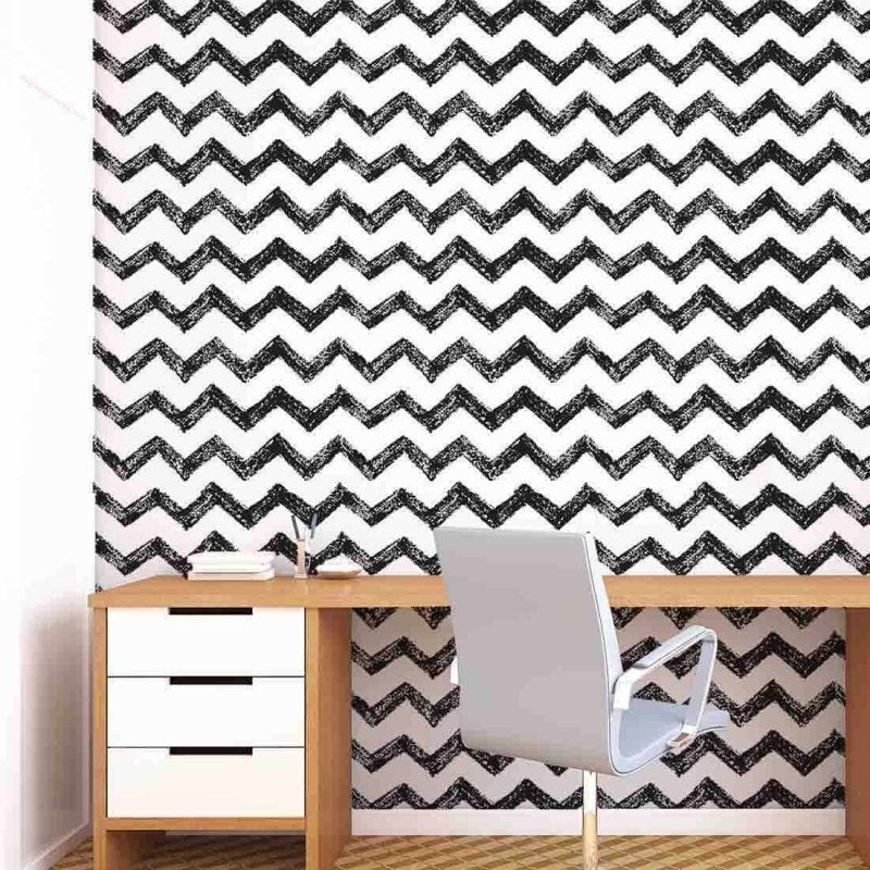 Papel de Parede Adesivo Chevron Preto e Branco 282143330 - Papel na Parede
