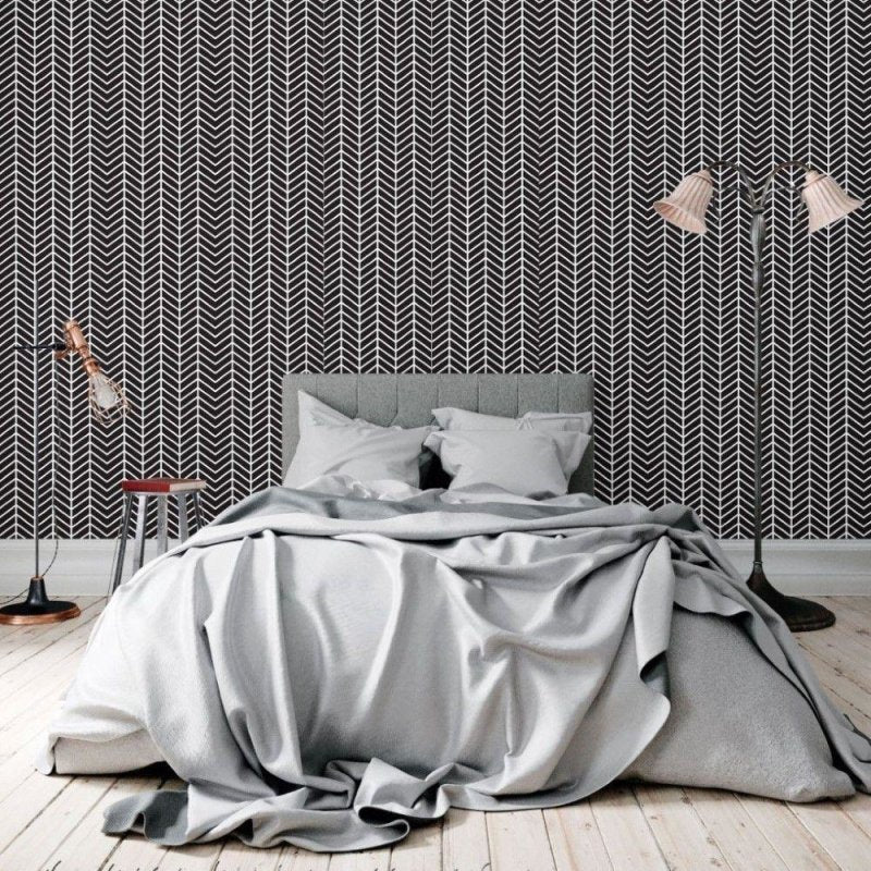 Papel de Parede Adesivo Chevron Preto e Branco N018015 - Papel na Parede