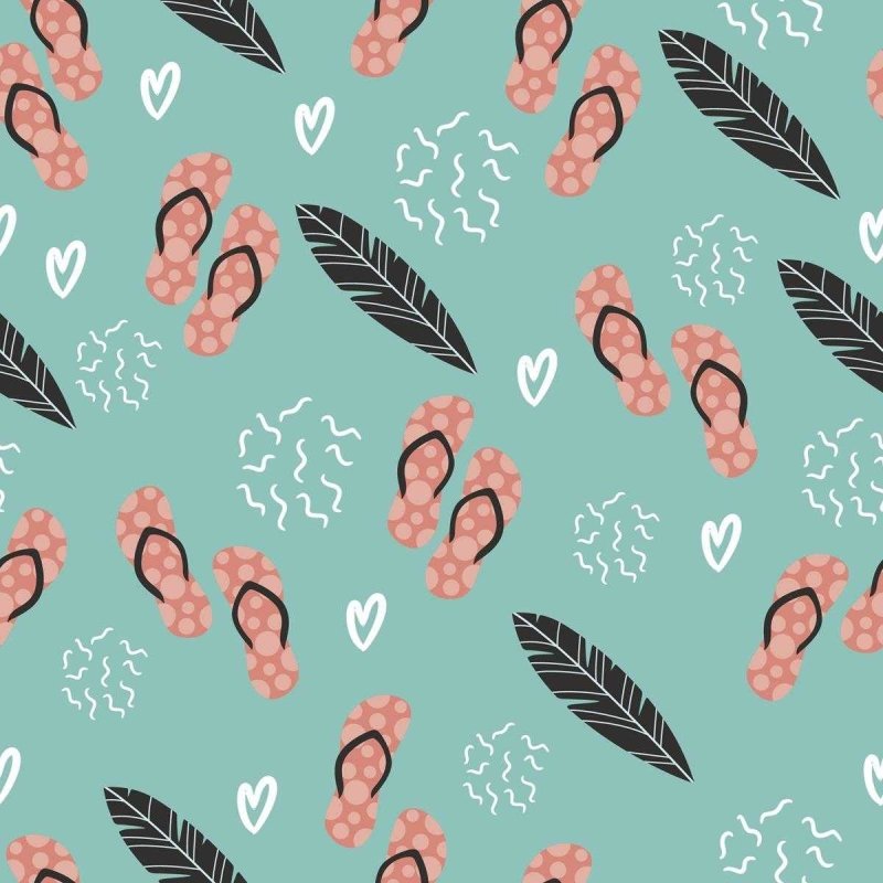Papel de Parede Adesivo Chinelos Folhas e Coração N05296 - Papel na Parede
