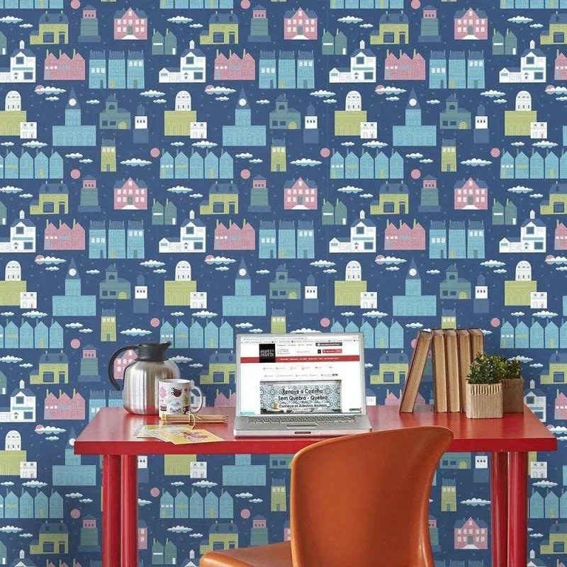 Papel de Parede Adesivo Cidade Azul 364 - Papel na Parede