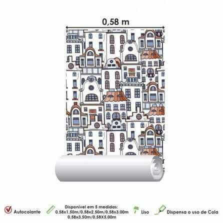 Papel de Parede Adesivo Cidade Casas Azul 518513743 - Papel na Parede