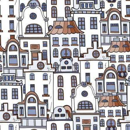 Papel de Parede Adesivo Cidade Casas Azul 518513743 - Papel na Parede