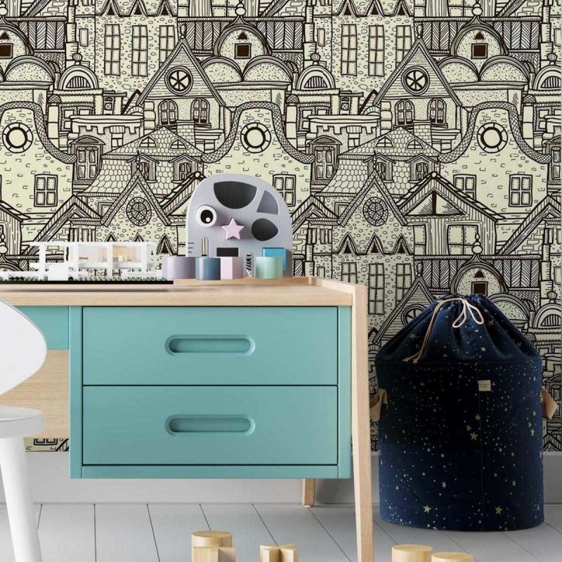 Papel de Parede Adesivo Cidade para colorir N03072 - Papel na Parede