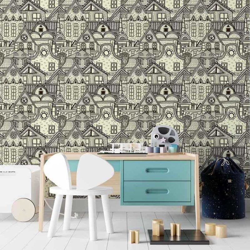 Papel de Parede Adesivo Cidade para colorir N03072 - Papel na Parede