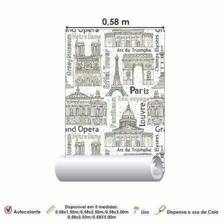 Papel de Parede Adesivo Cidade Paris Amarelo 439737619 - Papel na Parede