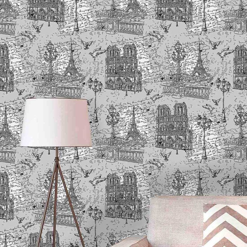 Papel de Parede Adesivo Cidade Paris Cinza 377645305 - Papel na Parede