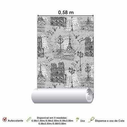 Papel de Parede Adesivo Cidade Paris Cinza 377645305 - Papel na Parede