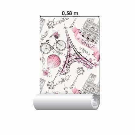 Papel de Parede Adesivo Cidade Paris Rosa 203986717 - Papel na Parede