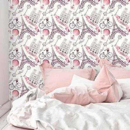 Papel de Parede Adesivo Cidade Paris Rosa 203986717 - Papel na Parede