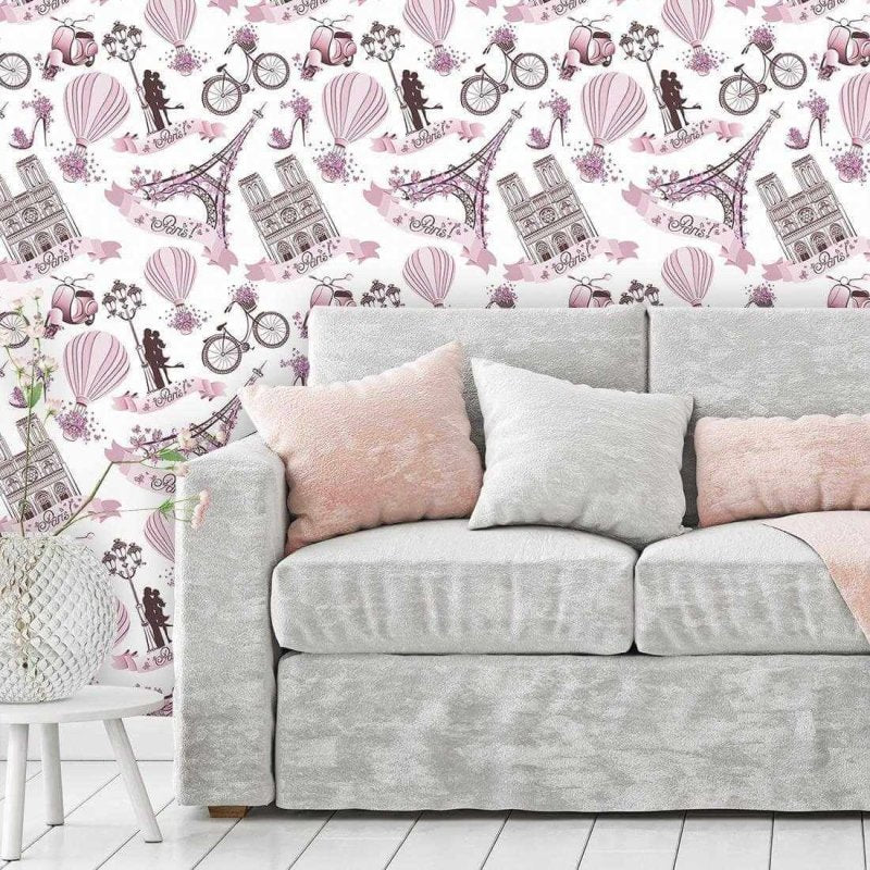 Papel de Parede Adesivo Cidade Paris Rosa 207691360 - Papel na Parede