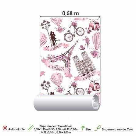 Papel de Parede Adesivo Cidade Paris Rosa 207691360 - Papel na Parede