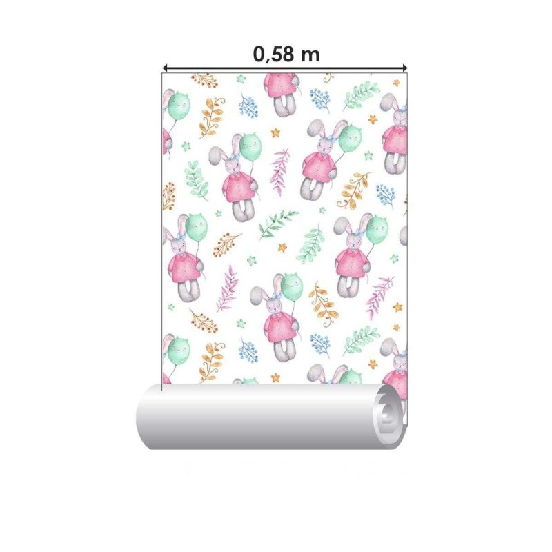 Papel de Parede Adesivo Coelhos com Balões N04051 - Papel na Parede