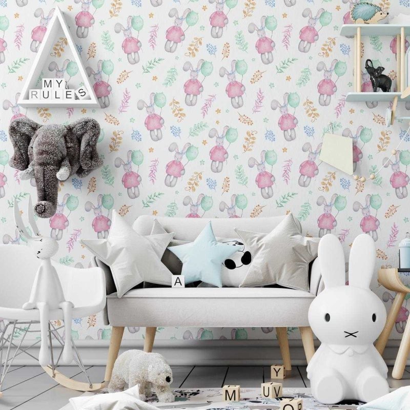 Papel de Parede Adesivo Coelhos com Balões N04051 - Papel na Parede