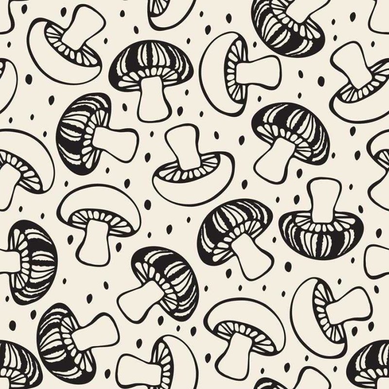 Papel de Parede Adesivo Cogumelos Preto e Off White N06091 - Papel na Parede