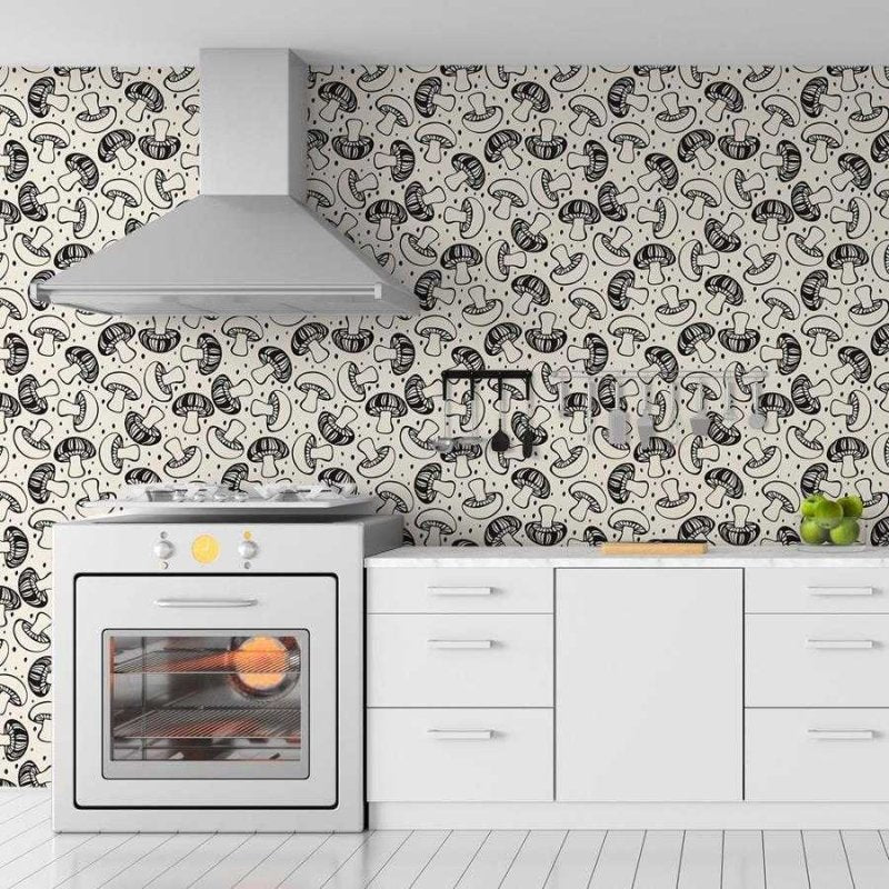 Papel de Parede Adesivo Cogumelos Preto e Off White N06091 - Papel na Parede
