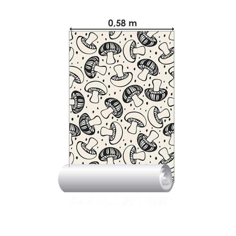 Papel de Parede Adesivo Cogumelos Preto e Off White N06091 - Papel na Parede