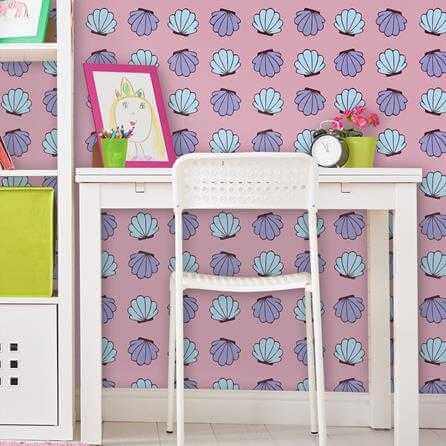 Papel de Parede Adesivo Concha Sereia Jovem Infantil Rosa 394212 - Papel na Parede