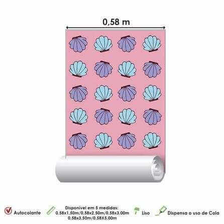 Papel de Parede Adesivo Concha Sereia Jovem Infantil Rosa 394212 - Papel na Parede
