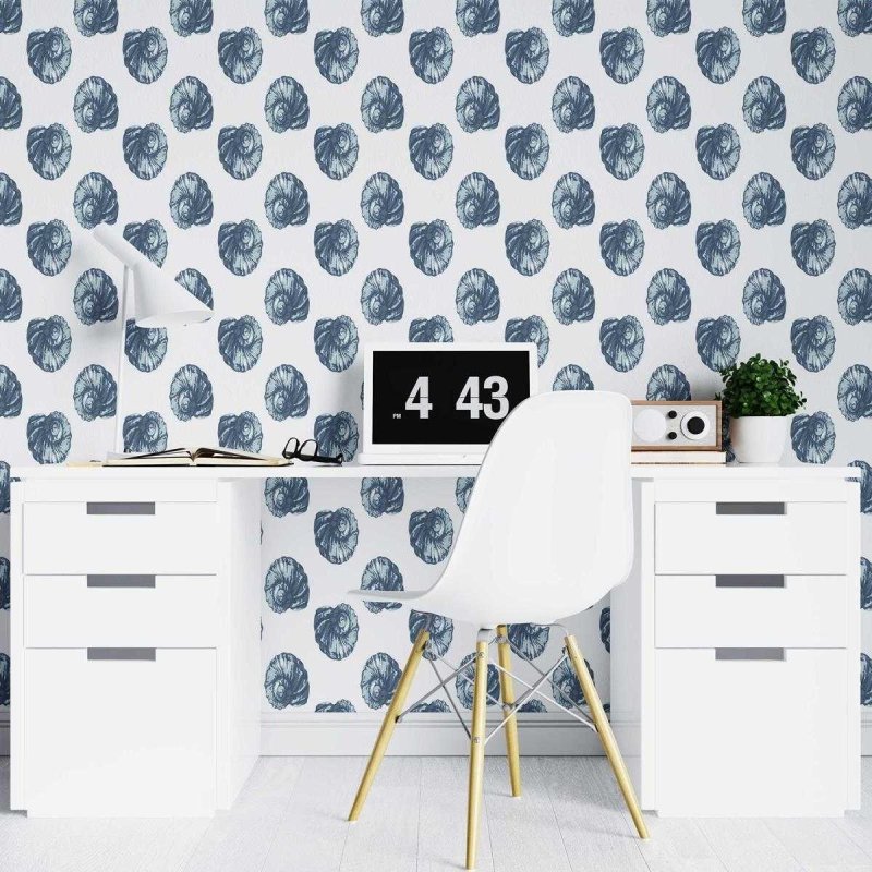 Papel de Parede Adesivo Conchas Azuis Espiral N07050 - Papel na Parede