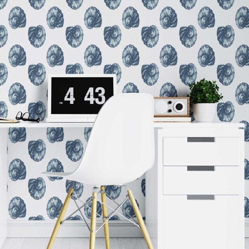 Papel de Parede Adesivo Conchas Azuis Espiral N07050 - Papel na Parede