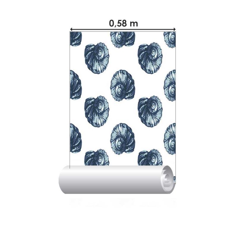 Papel de Parede Adesivo Conchas Azuis Espiral N07050 - Papel na Parede