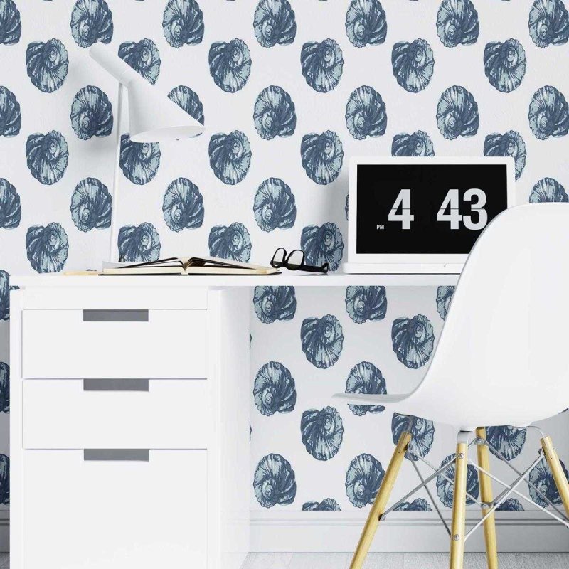 Papel de Parede Adesivo Conchas Azuis Espiral N07050 - Papel na Parede