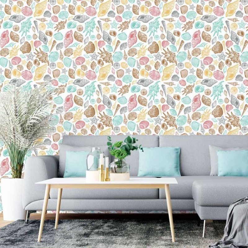 Papel de Parede Adesivo Conchas e Esttrelas do Mar N015115 - Papel na Parede