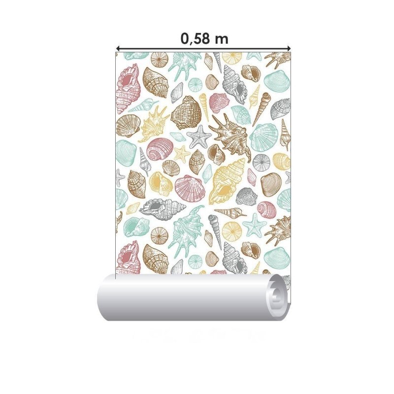 Papel de Parede Adesivo Conchas e Esttrelas do Mar N015115 - Papel na Parede
