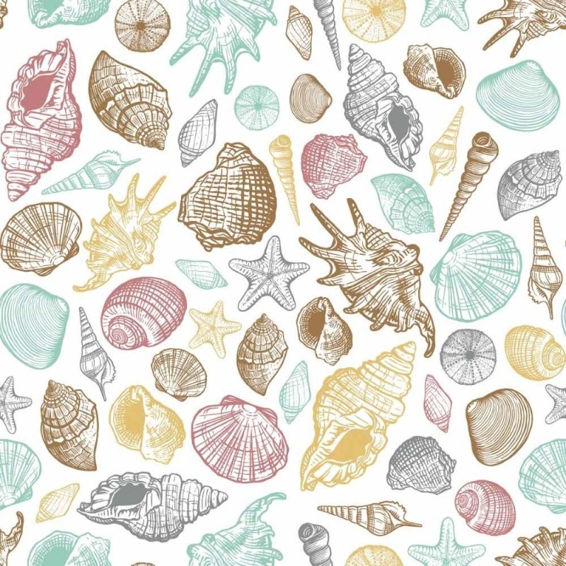 Papel de Parede Adesivo Conchas e Esttrelas do Mar N015115 - Papel na Parede