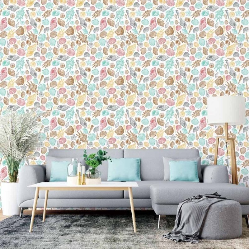 Papel de Parede Adesivo Conchas e Esttrelas do Mar N015115 - Papel na Parede