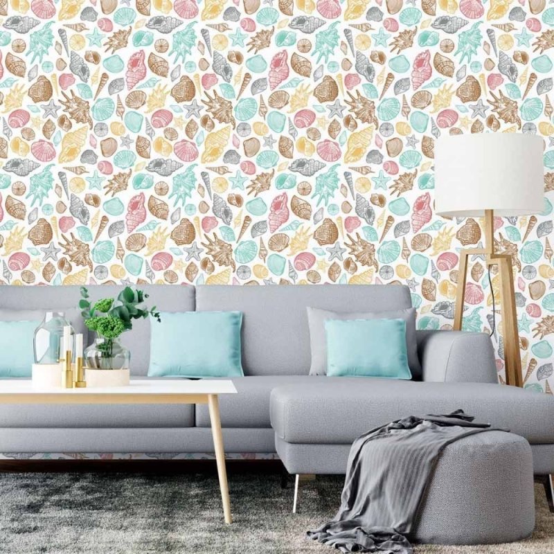 Papel de Parede Adesivo Conchas e Esttrelas do Mar N015115 - Papel na Parede