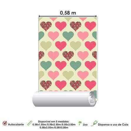 Papel de Parede Adesivo Coração Estampado 179878151 - Papel na Parede